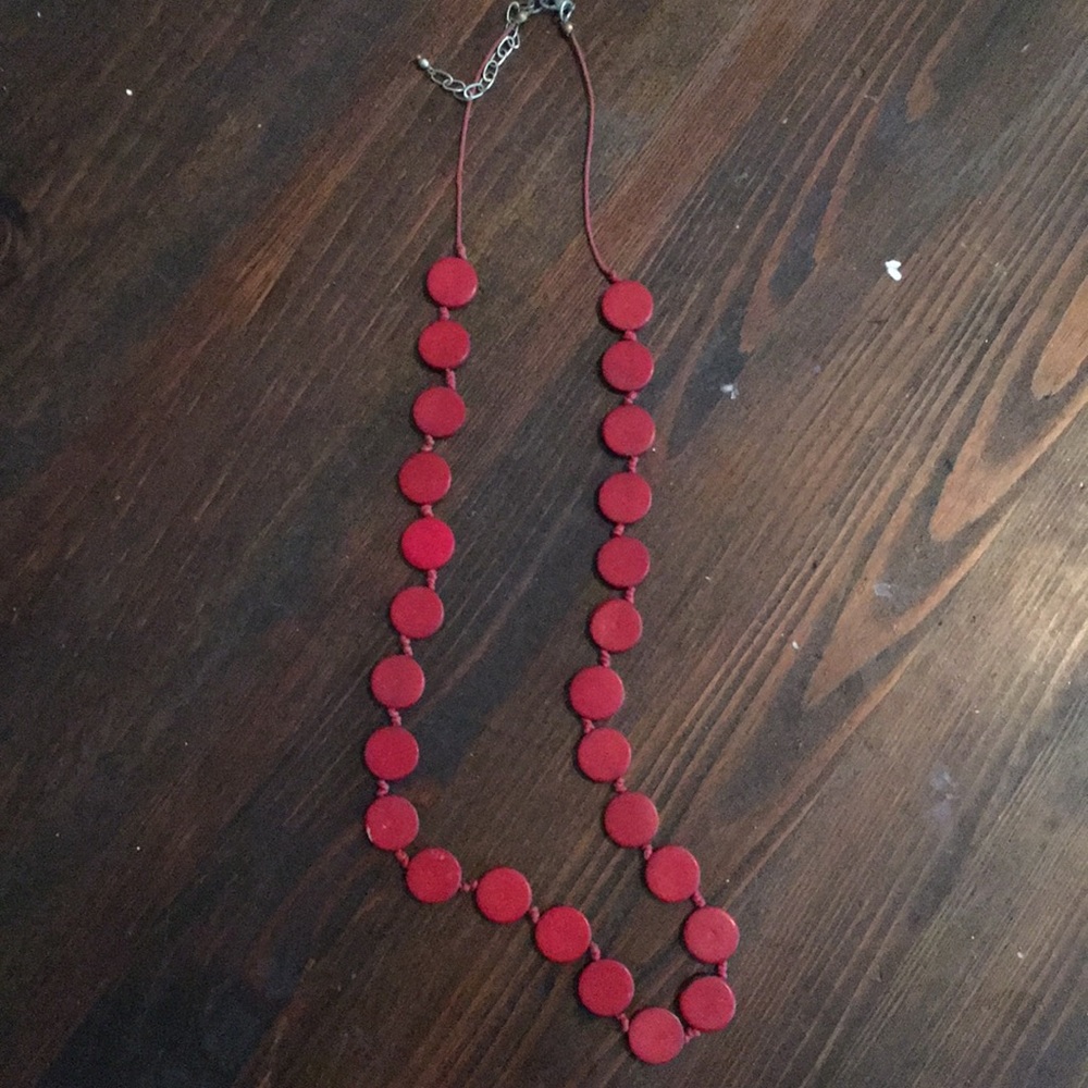 Red wood bead necklace